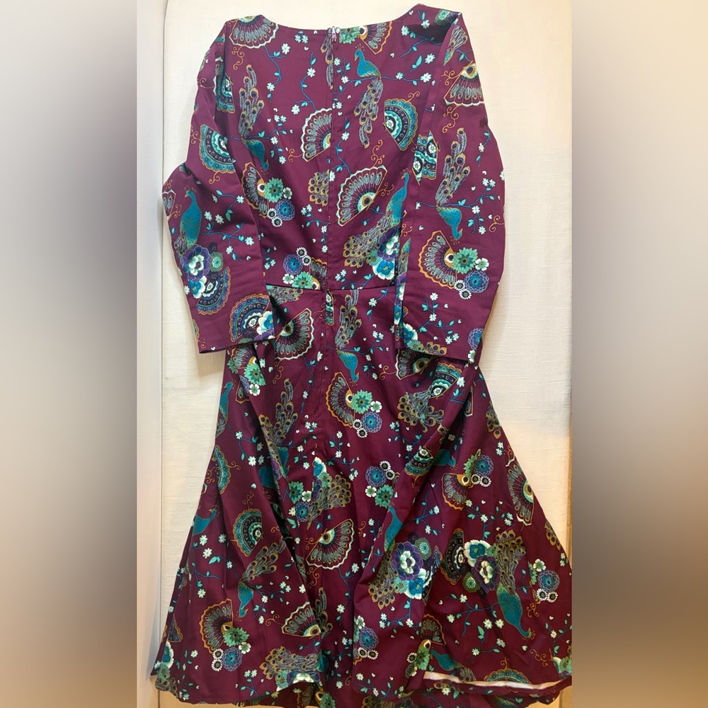 Retro 50s Peacock and Floral Dress (L) - Picture 3 of 4